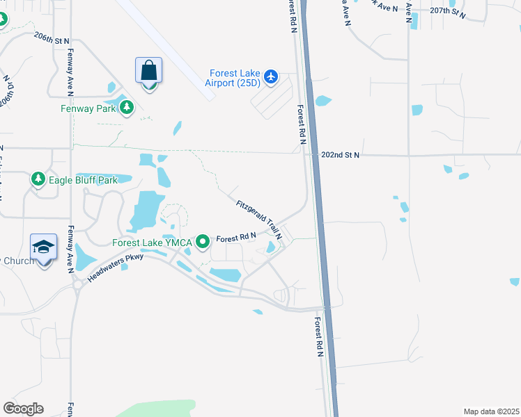 map of restaurants, bars, coffee shops, grocery stores, and more near 20041 Fitzgerald Trail North in Forest Lake