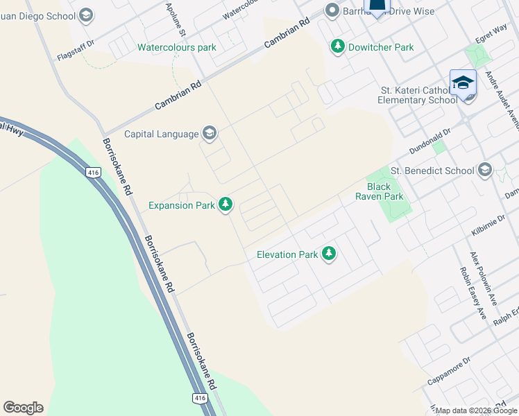 map of restaurants, bars, coffee shops, grocery stores, and more near 217 Speckled Alder Row in Ottawa