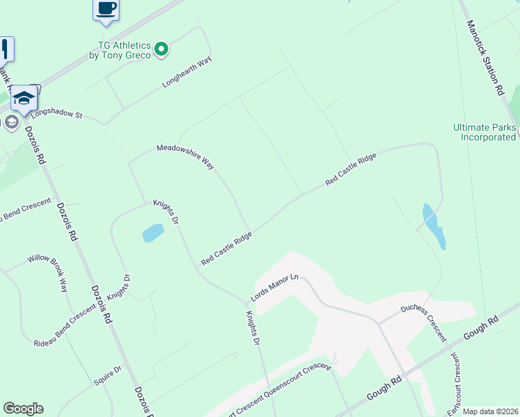 map of restaurants, bars, coffee shops, grocery stores, and more near 5813 Red Castle Ridge in Ottawa