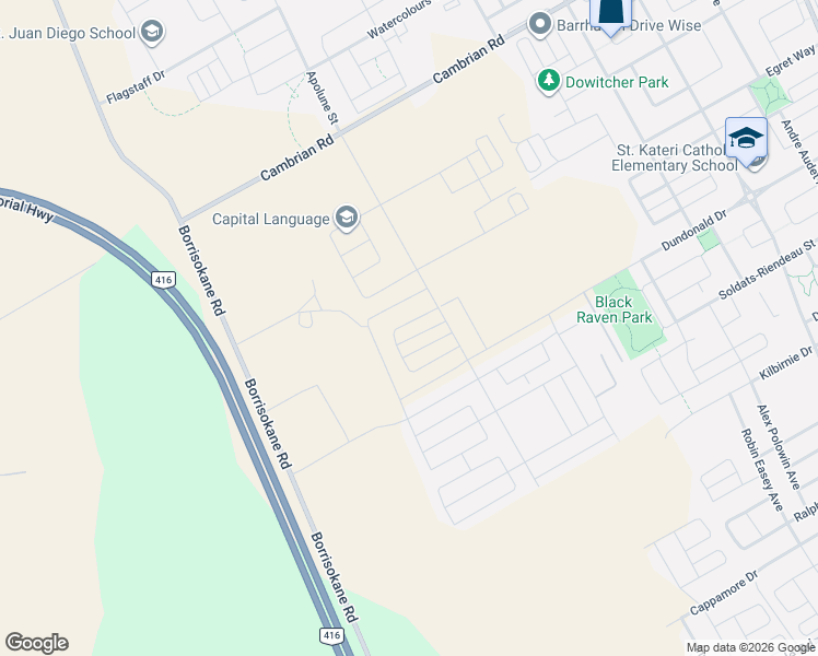 map of restaurants, bars, coffee shops, grocery stores, and more near 127 Beebalm Crescent in Ottawa