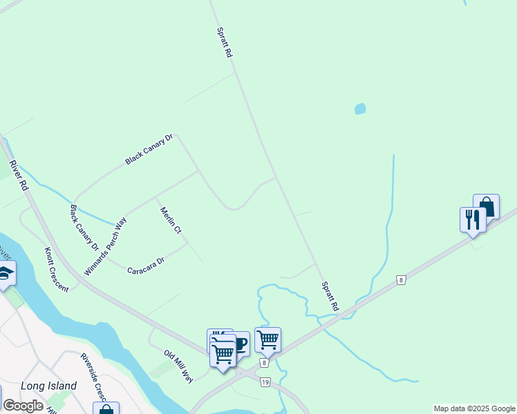map of restaurants, bars, coffee shops, grocery stores, and more near 1207 Black Canary Drive in Ottawa