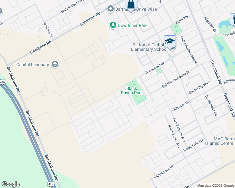 map of restaurants, bars, coffee shops, grocery stores, and more near 108 Parnian Private in Ottawa