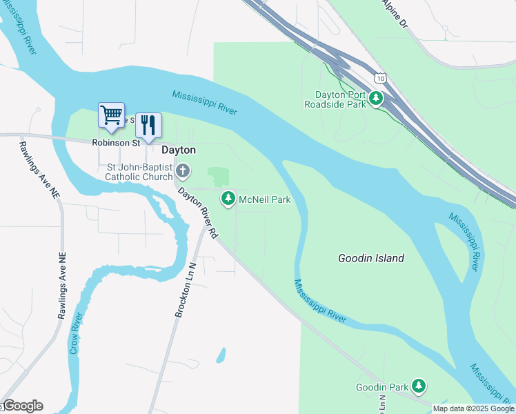 map of restaurants, bars, coffee shops, grocery stores, and more near 18130 County Street in Dayton