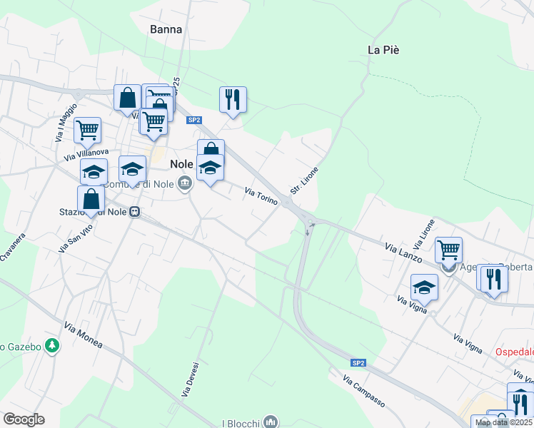 map of restaurants, bars, coffee shops, grocery stores, and more near 4 Strada Barotto in Nole