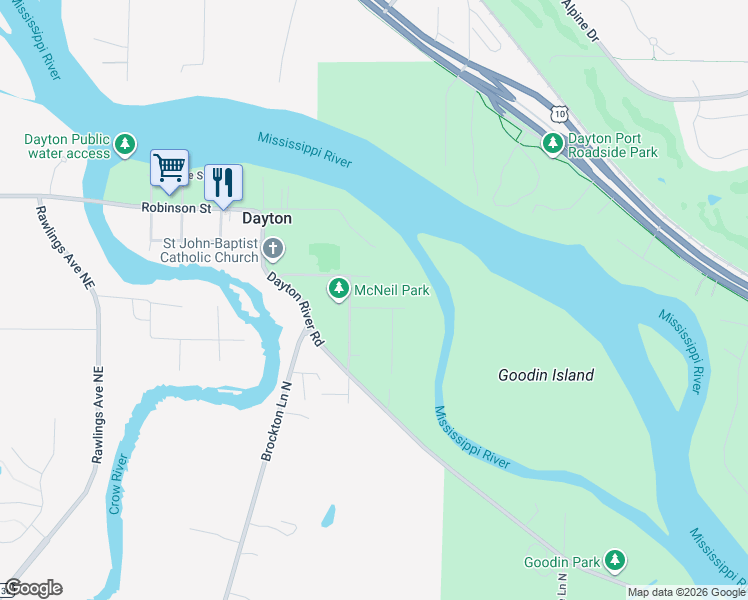 map of restaurants, bars, coffee shops, grocery stores, and more near 18130 County Street in Dayton