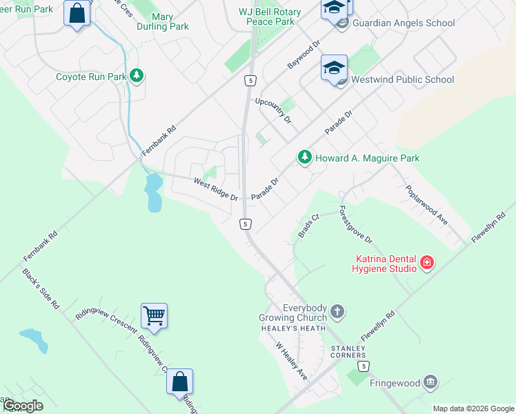 map of restaurants, bars, coffee shops, grocery stores, and more near 1883 Stittsville Main Street in Ottawa