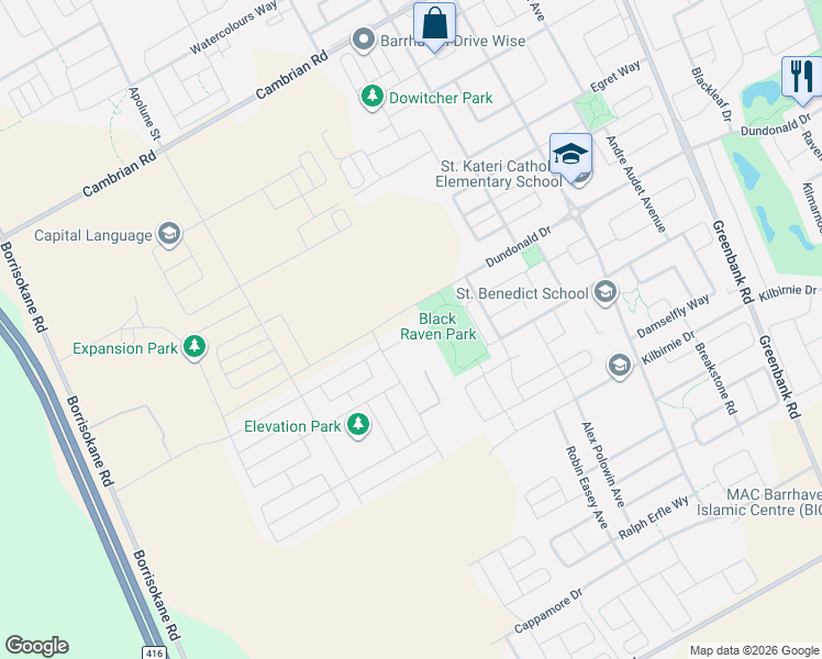 map of restaurants, bars, coffee shops, grocery stores, and more near 320 Parnian Private in Ottawa