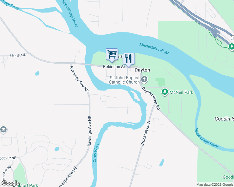 map of restaurants, bars, coffee shops, grocery stores, and more near 16041 Dayton Avenue in Dayton