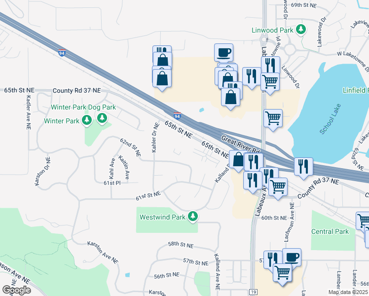 map of restaurants, bars, coffee shops, grocery stores, and more near 10730 County Road 37 Northeast in Albertville