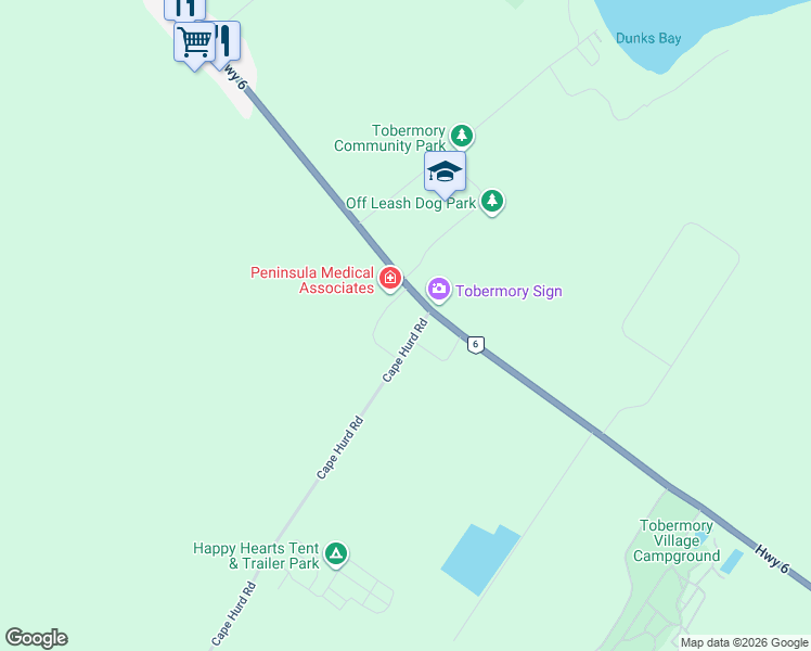 map of restaurants, bars, coffee shops, grocery stores, and more near 10 Cape Hurd Road in Tobermory