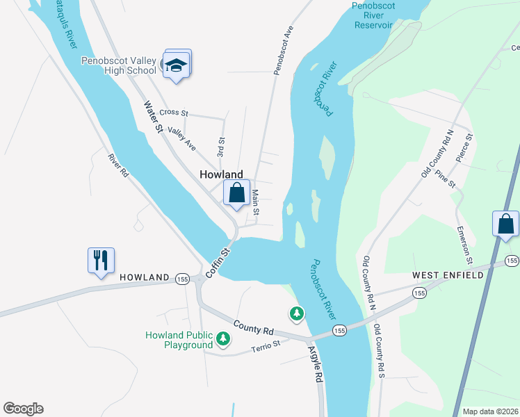 map of restaurants, bars, coffee shops, grocery stores, and more near 3 Valley Avenue in Howland