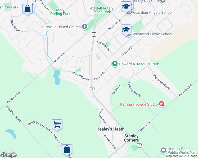 map of restaurants, bars, coffee shops, grocery stores, and more near 508 Parade Drive in Ottawa
