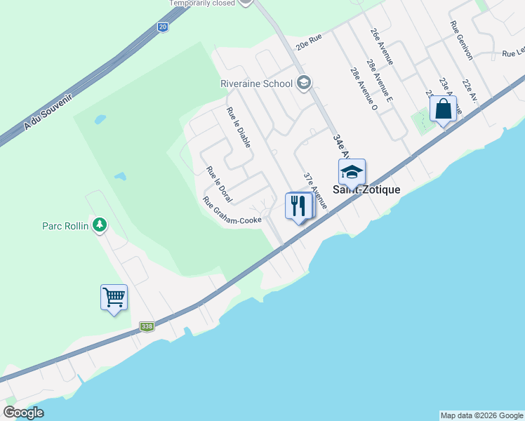 map of restaurants, bars, coffee shops, grocery stores, and more near Rue Summerlea in Saint-Zotique