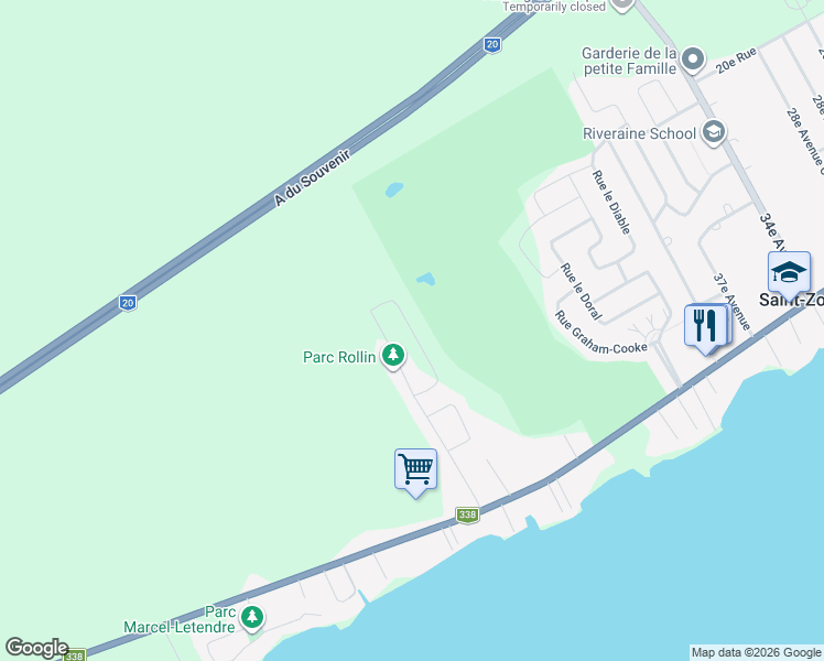 map of restaurants, bars, coffee shops, grocery stores, and more near 357 49e Avenue in Saint-Zotique