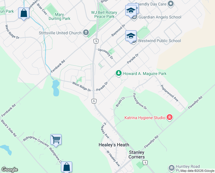 map of restaurants, bars, coffee shops, grocery stores, and more near 205 Quarter Horse Street in Ottawa