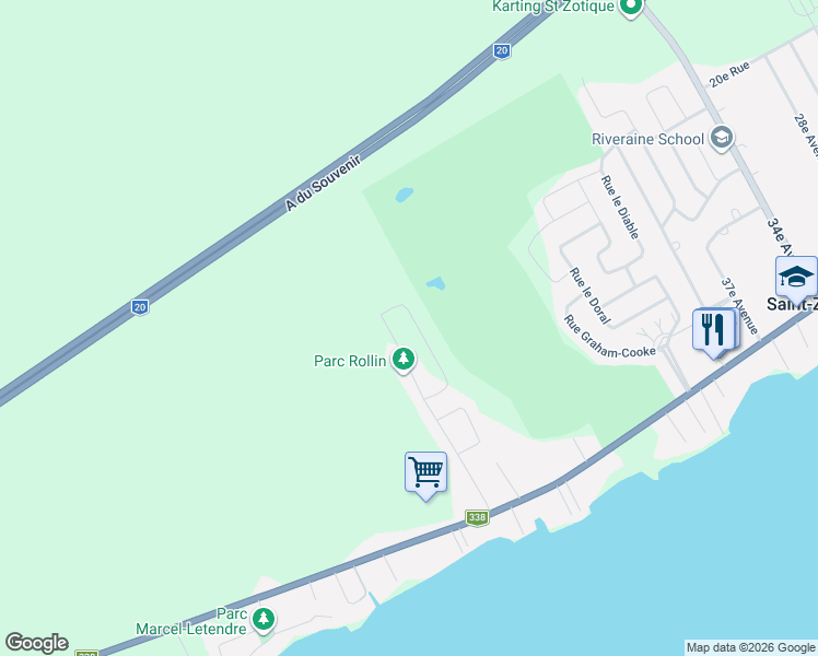 map of restaurants, bars, coffee shops, grocery stores, and more near 356 49e Avenue in Saint-Zotique