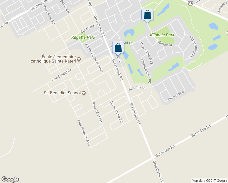 map of restaurants, bars, coffee shops, grocery stores, and more near 123 Damselfly Way in Ottawa