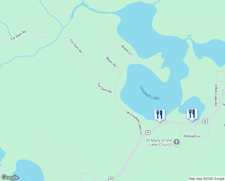 map of restaurants, bars, coffee shops, grocery stores, and more near 12191 West Crooked Lake Lane in Crivitz