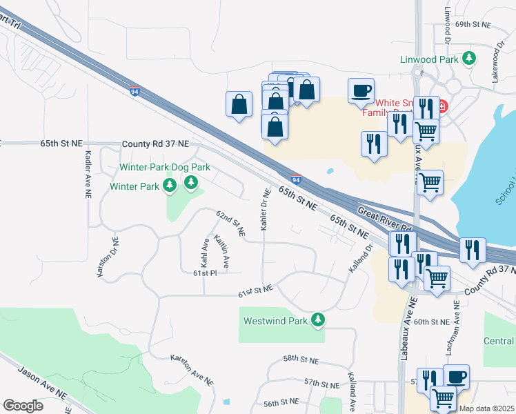 map of restaurants, bars, coffee shops, grocery stores, and more near 6285 Kahler Drive Northeast in Albertville