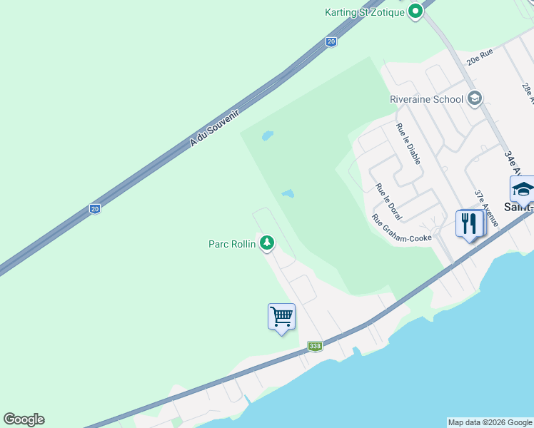 map of restaurants, bars, coffee shops, grocery stores, and more near 352 49e Avenue in Saint-Zotique