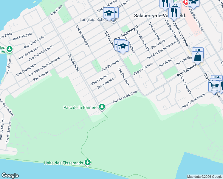 map of restaurants, bars, coffee shops, grocery stores, and more near 237 Rue du Zouave in Salaberry-de-Valleyfield
