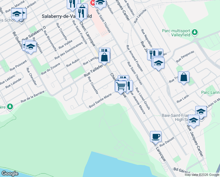 map of restaurants, bars, coffee shops, grocery stores, and more near 309 Rue Armand Mallette in Salaberry-de-Valleyfield