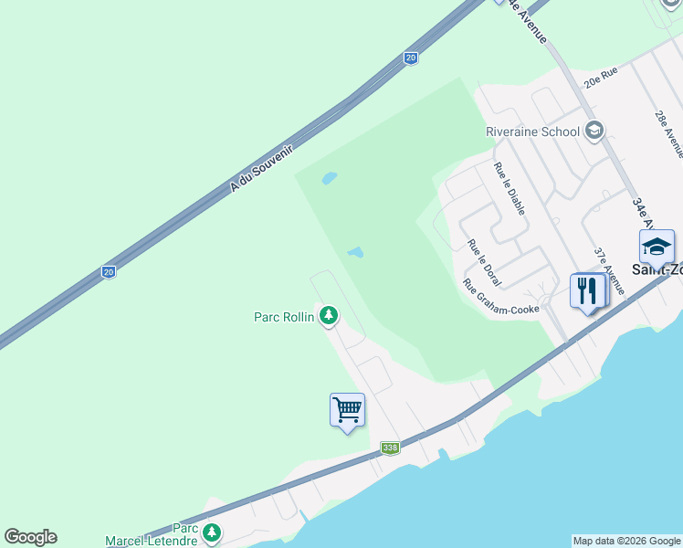 map of restaurants, bars, coffee shops, grocery stores, and more near 355 49e Avenue in Saint-Zotique