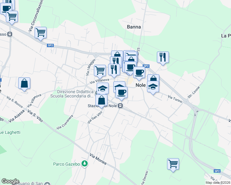 map of restaurants, bars, coffee shops, grocery stores, and more near 40 Via San Vito in Nole