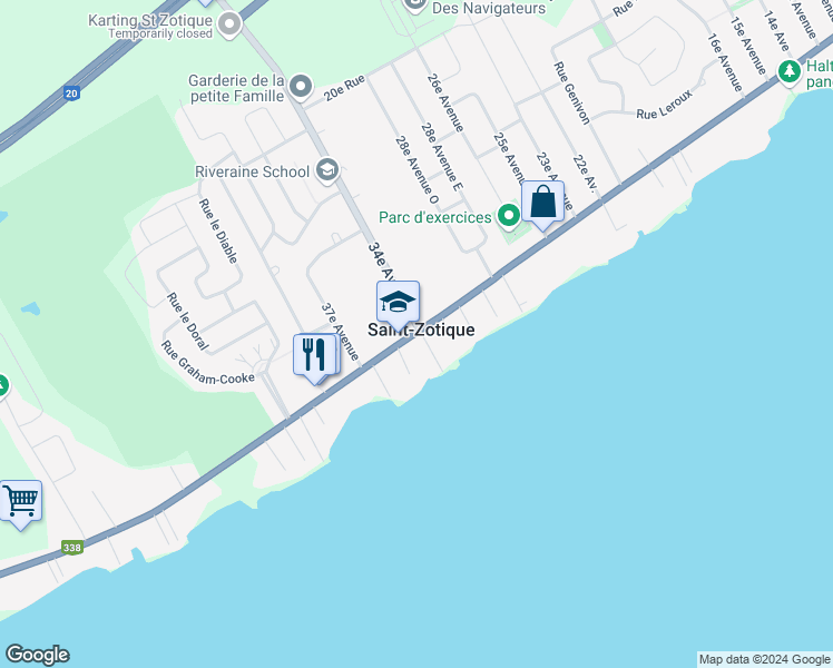 map of restaurants, bars, coffee shops, grocery stores, and more near Rue Principale in Saint-Zotique