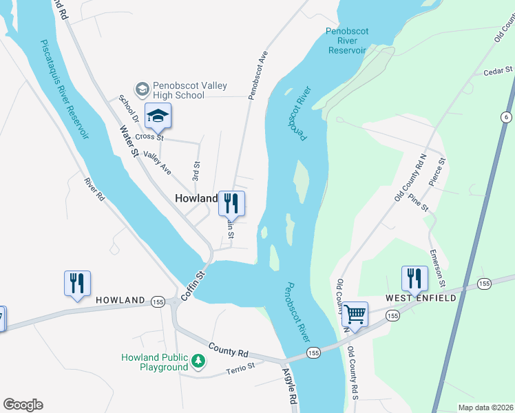 map of restaurants, bars, coffee shops, grocery stores, and more near 6 York Street in Howland