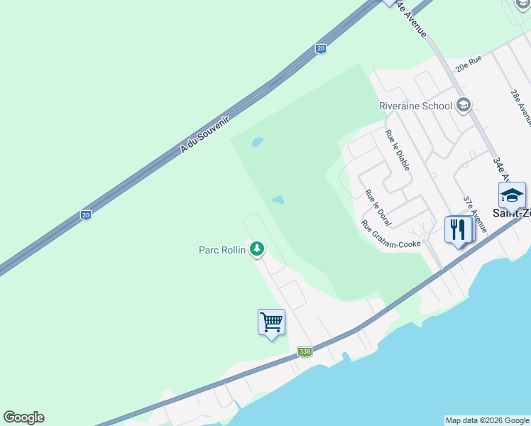 map of restaurants, bars, coffee shops, grocery stores, and more near 353 49e Avenue in Saint-Zotique