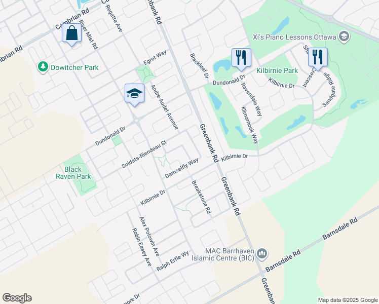 map of restaurants, bars, coffee shops, grocery stores, and more near 906 Whimbrel Way in Ottawa