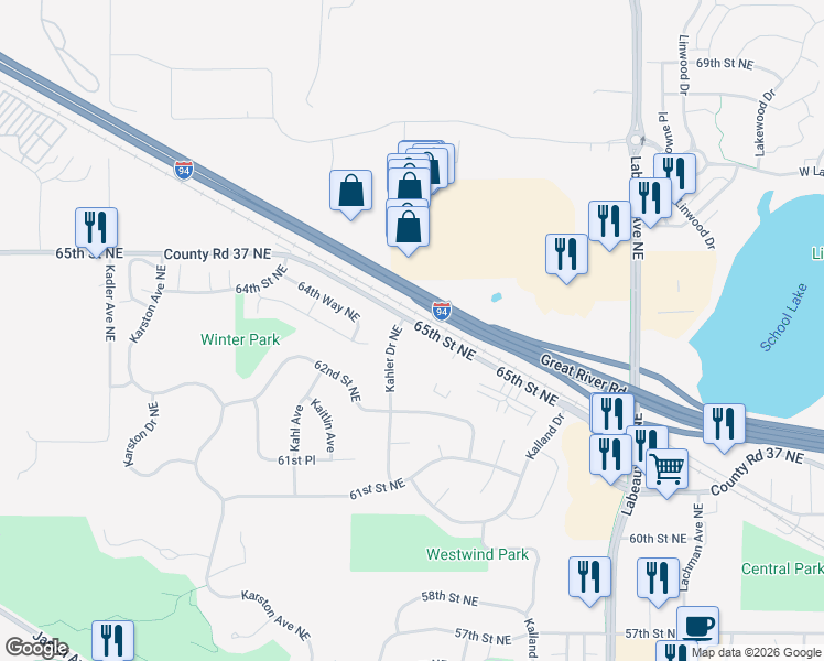 map of restaurants, bars, coffee shops, grocery stores, and more near 6376 Kahler Drive Northeast in Albertville