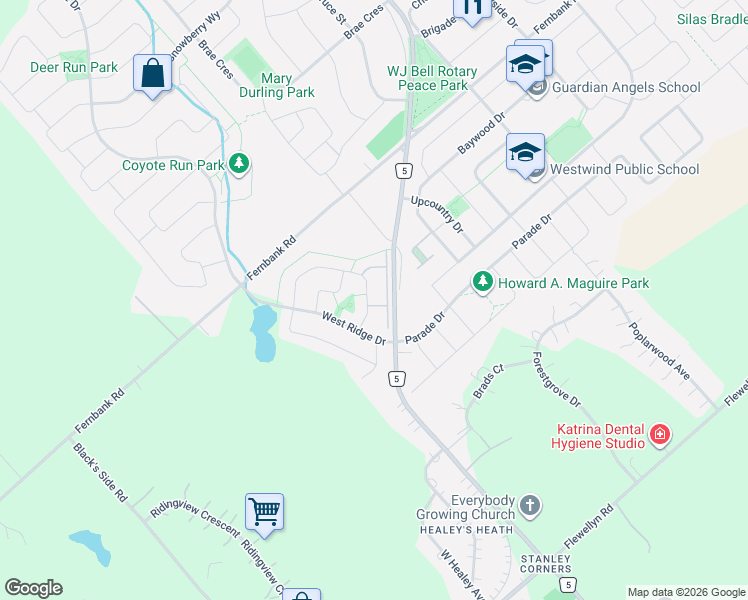 map of restaurants, bars, coffee shops, grocery stores, and more near 403 Heathrow Private in Ottawa