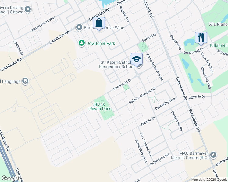 map of restaurants, bars, coffee shops, grocery stores, and more near in Ottawa