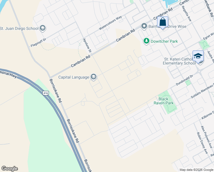 map of restaurants, bars, coffee shops, grocery stores, and more near 1860 Elevation Road in Ottawa