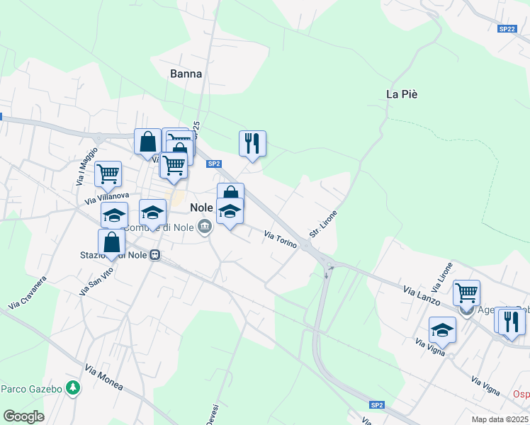 map of restaurants, bars, coffee shops, grocery stores, and more near 11 Via Circonvallazione in Nole
