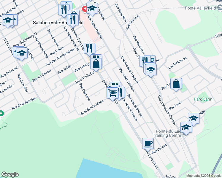 map of restaurants, bars, coffee shops, grocery stores, and more near in Salaberry-de-Valleyfield