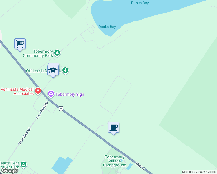 map of restaurants, bars, coffee shops, grocery stores, and more near 110 Maple Golf Crescent in Tobermory