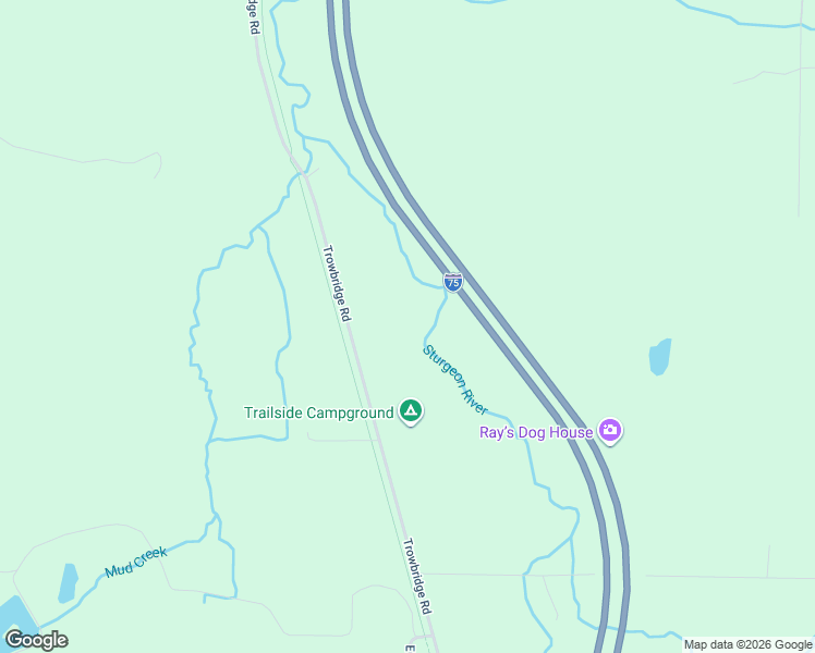 map of restaurants, bars, coffee shops, grocery stores, and more near 15029 Trowbridge Road in Wolverine