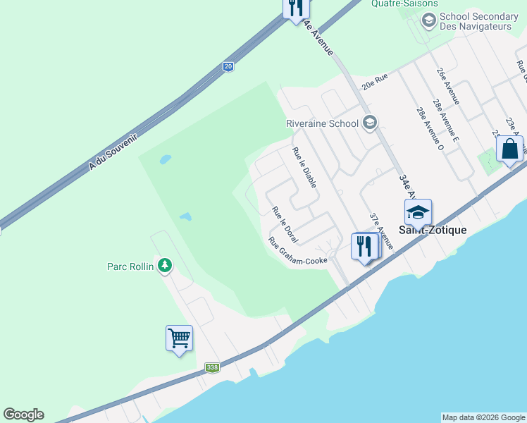 map of restaurants, bars, coffee shops, grocery stores, and more near 370 Rue du Golf in Saint-Zotique