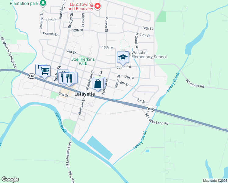 map of restaurants, bars, coffee shops, grocery stores, and more near 454 E Wilson St in Carlton
