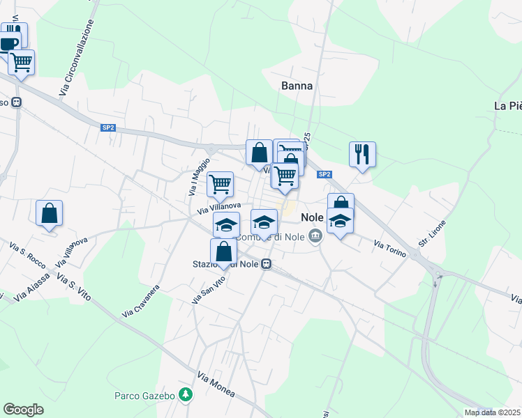 map of restaurants, bars, coffee shops, grocery stores, and more near 11 Via Roma in Nole