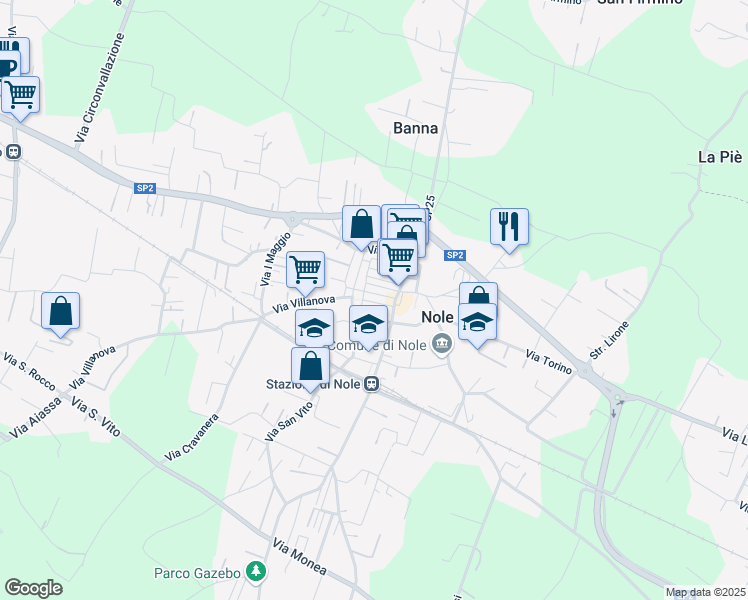 map of restaurants, bars, coffee shops, grocery stores, and more near 11 Via Roma in Nole