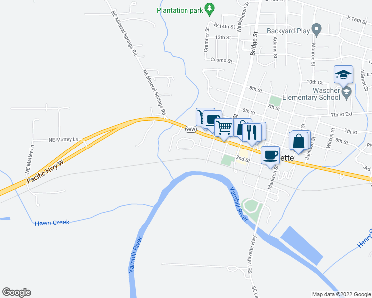 map of restaurants, bars, coffee shops, grocery stores, and more near West 2nd Place Circle in Lafayette