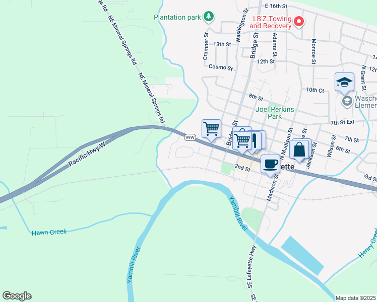 map of restaurants, bars, coffee shops, grocery stores, and more near 215 West 2nd Place Circle in Lafayette