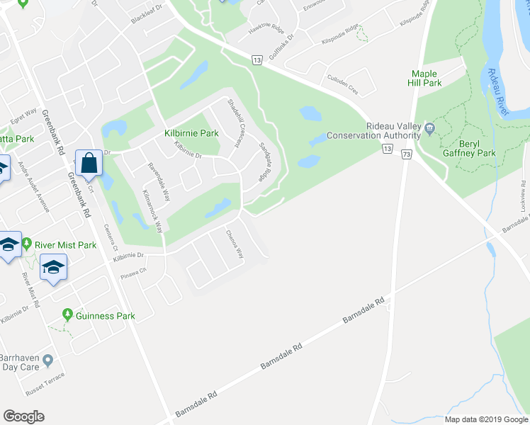 map of restaurants, bars, coffee shops, grocery stores, and more near 208 Stromness Private in Ottawa