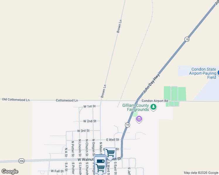 map of restaurants, bars, coffee shops, grocery stores, and more near 200 Cottonwood Lane in Condon