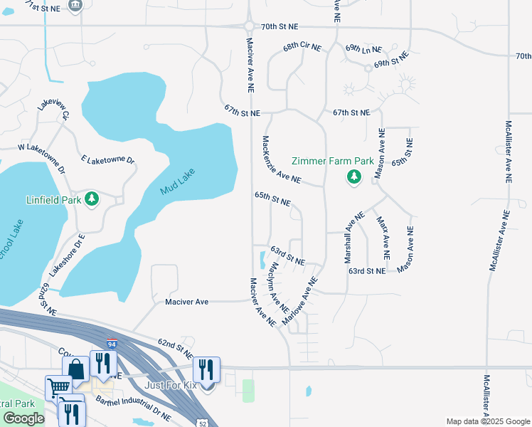 map of restaurants, bars, coffee shops, grocery stores, and more near 6447 MacLaren Avenue Northeast in Otsego