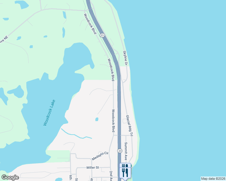 map of restaurants, bars, coffee shops, grocery stores, and more near 18 Woodcock Drive in Spicer